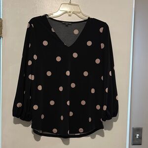Polka Dot V-Neck Blouse - Black and Pink
